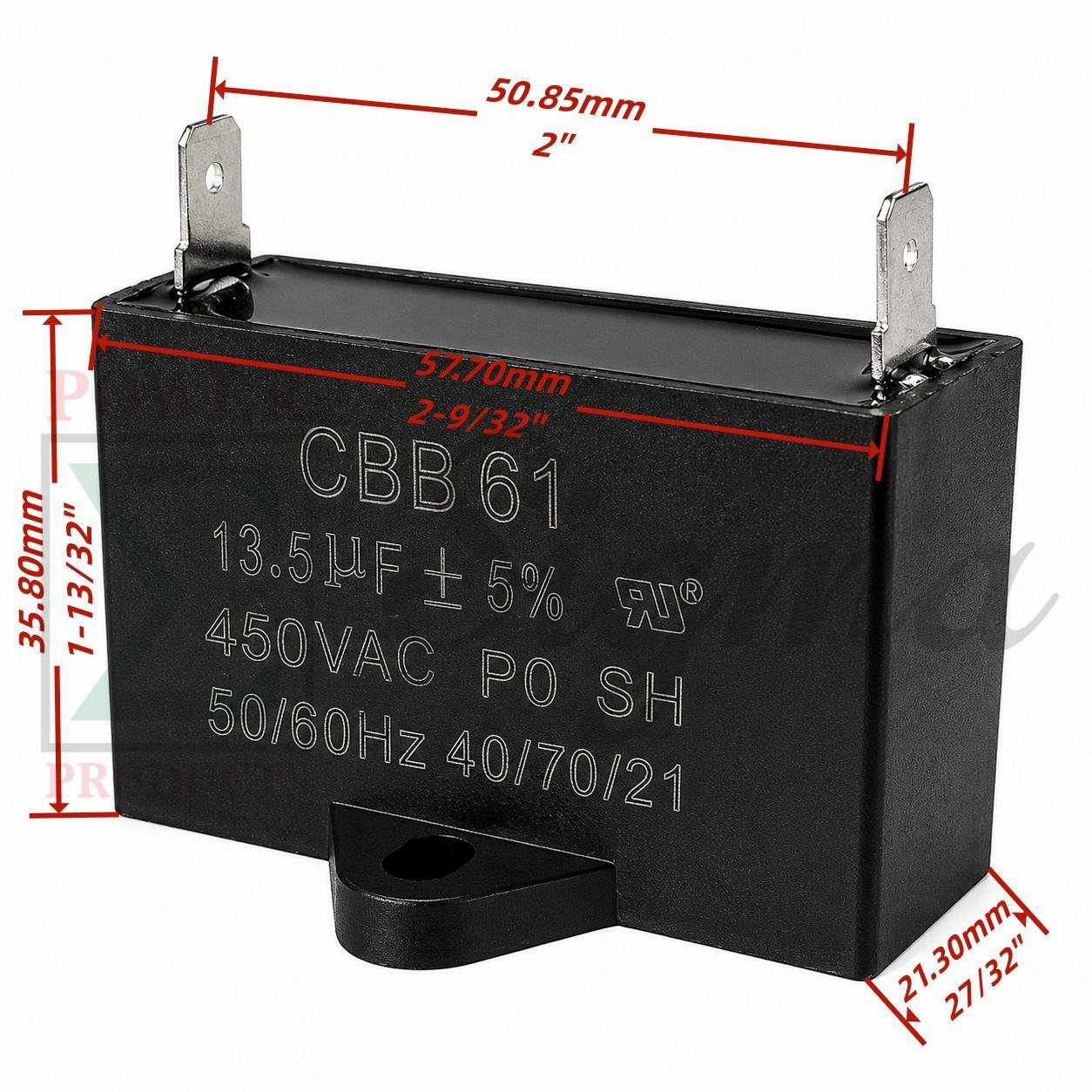 Generator Capacitor 450VAC 13.5uF 13.5μf 50/60Hz CBB61 40/70/21 SH UL Listed - Image 2