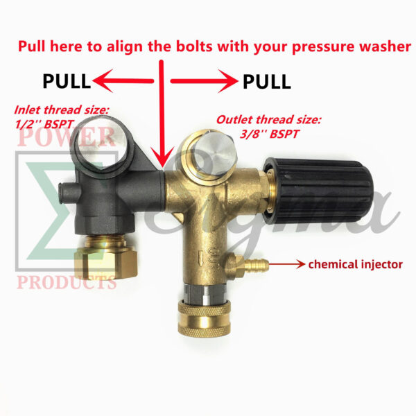 Unloader Adjustable Pull to Align For Honda GX340 11HP GX390 13HP 1" Shaft 4000 PSI For Devilblis EXHP3640 For Annovi Reverberi RKV4G36 Pressure Washer Pump Max. Flow 6.6 GPM - Image 2