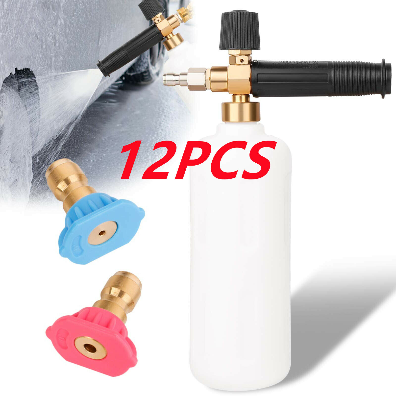 12PCS Bottle Snow Foam Lance Foam Cannon 1 L with 1/4'' Quick Connector and  2 Pressure Washer Spray Nozzle Tips – Generator Parts Wholesale