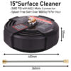 15” Inch Pressure Washer Surface Cleaner with 1/4" QD plug inlet with Extension Wand M22 Threaded Male Adaptor to Quick Connect 3600 PSI Black - Image 2