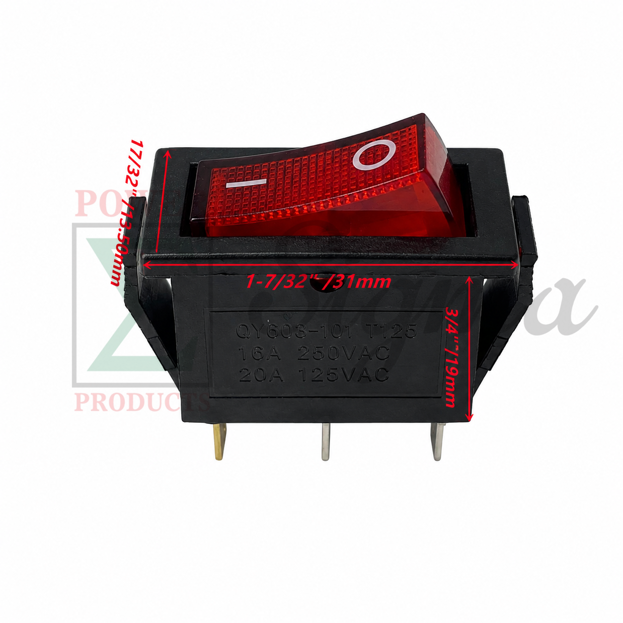 ESC Throttle On/Off Red Rocker Switch Replacement for Predator Surge 9500-Watt Inverter Generator, Fits SKU# 57080, 71365, 59188, 3-Pin 2-Position I/O Red Light Switch - Image 2